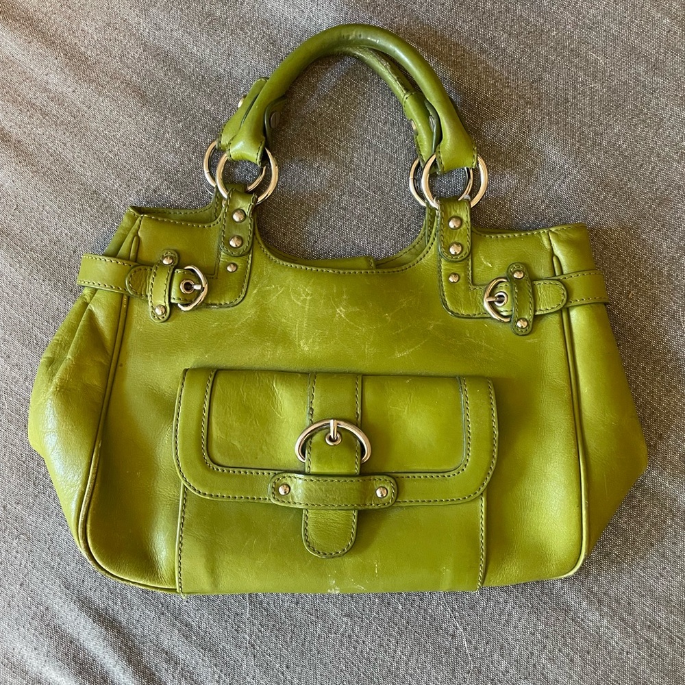 Nordstrom | Retro Vintage Leather Shoulder bag Magnetic Satchel | Lime Green - Picture 2 of 8